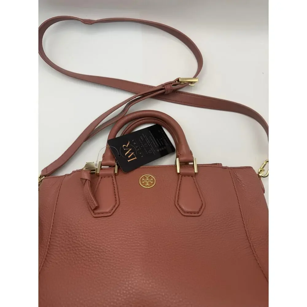 Tory Burch Pebbled Leather Satchel Bag Dusty Rose